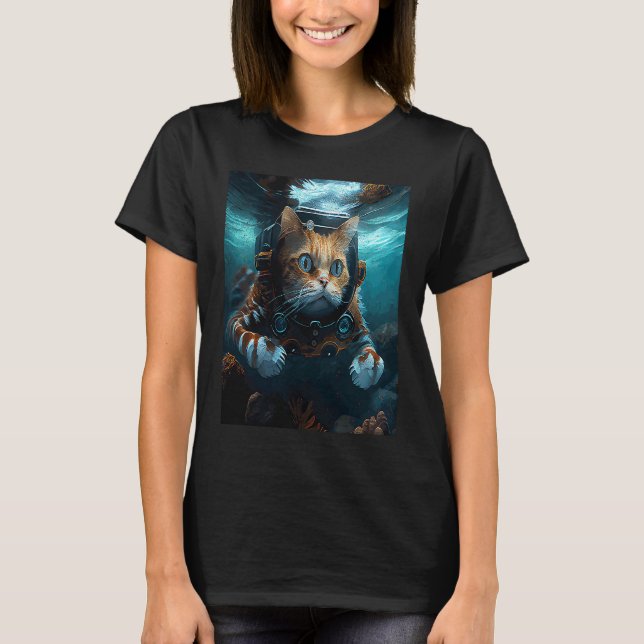 Camiseta Gato Jogando Subaquático (Frente)