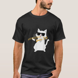Camiseta Gato Jogando Trombone Clássico