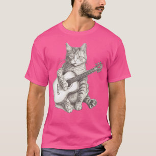 Camiseta Gato Jogando Violão Acústico