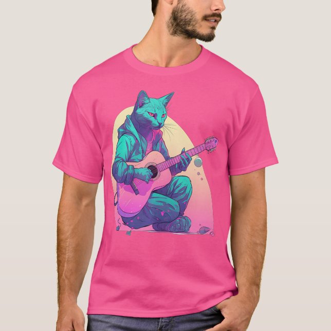 Camiseta Gato Jogando Violão Acústico (Frente)