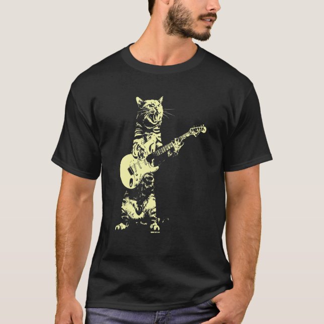 Camiseta Gato Jogando Violão Gráfico Para Homens (Frente)