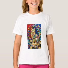 Camiseta Gato Joia Real – Arte de Luxo Multicolor
