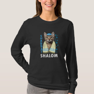 Camiseta Gato Judaico Shabbat Shalom Cute Com Kippah