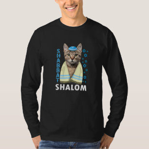 Camiseta Gato Judaico Shabbat Shalom Cute Com Kippah
