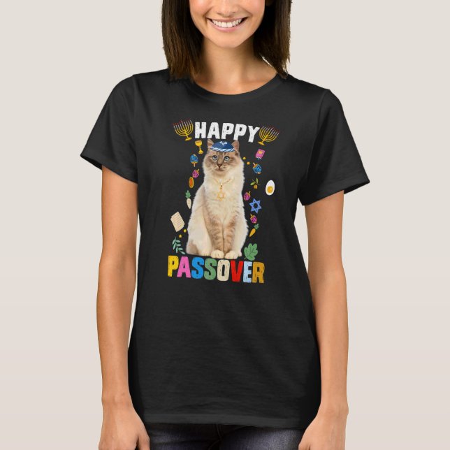 Camiseta Gato Judeu Kippah Feliz Passover Matzah Passover H (Frente)