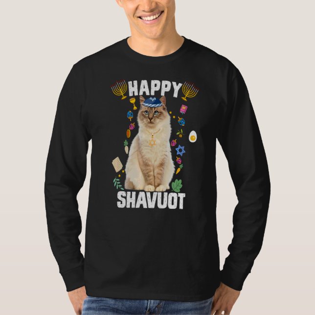 Camiseta Gato Judeu Kippah Happy Shavuot Matzah Shavuot Hol (Frente)