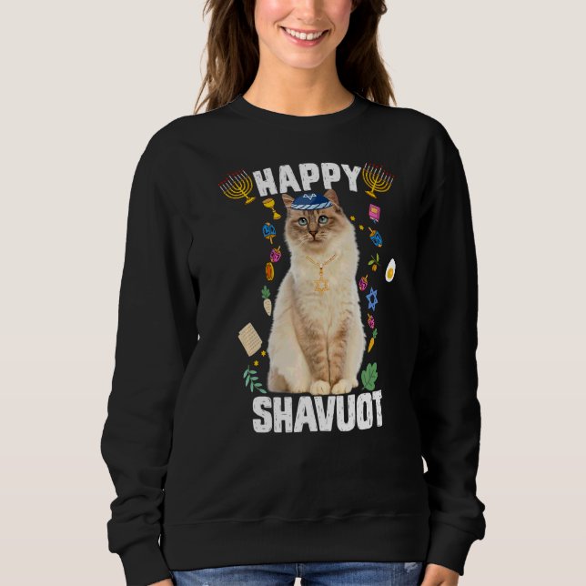 Camiseta Gato Judeu Kippah Happy Shavuot Matzah Shavuot Hol (Frente)