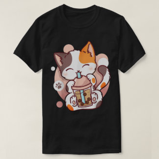 Camiseta Gato Kawaii Bebendo Chá Bubble Tea