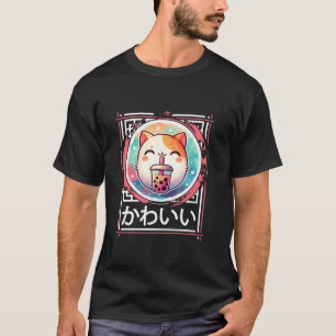 Camiseta Gato Kawaii Bonito Bebe Boba Bubble Tea Kawaii Aes
