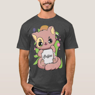 Camiseta Gato Kawaii Bonito Café Moka Chibi Anime Neko Kanj