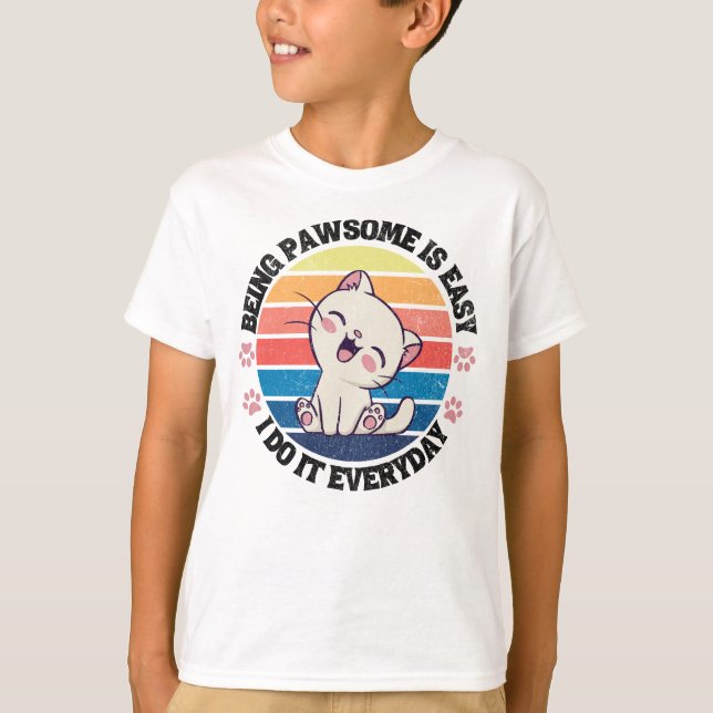Camiseta Gato Kawaii branco e bonito (Frente)