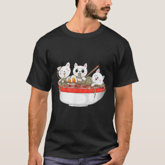 Camiseta Gato Kawaii Cata Ramen Noodles Anime Gato Japonês