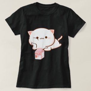 Camiseta Gato Kawaii com Leite de Morango