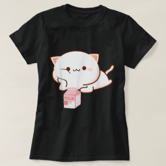 Camiseta Gato Kawaii com Leite de Morango