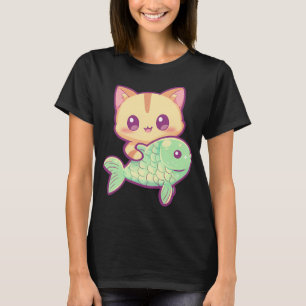 Camiseta Gato kawaii com peixe