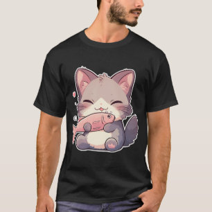 Camiseta Gato kawaii com peixe