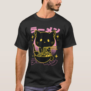 Camiseta Gato Kawaii Comendo Macarrão Anime Garotas Neko g