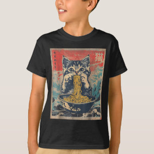 Camiseta Gato Kawaii Comendo Macarrão Ramen Presente Divert