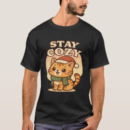 Camiseta Gato Kawaii de Inverno - Fique Aconchegado Natal f