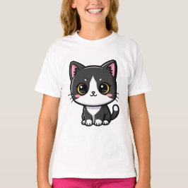 Camiseta Gato Kawaii de Smoking Fofo no Estilo Cartoon