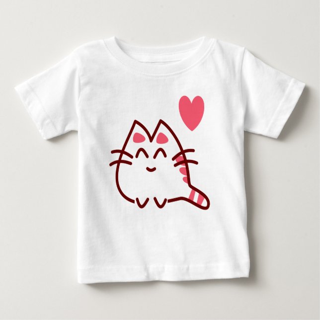 Camiseta Gato Kawaii e Coração Bonitos (Frente)