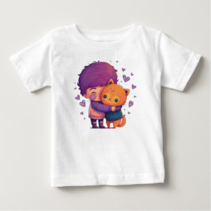 Camiseta Gato Kawaii e uma criança se abraçando