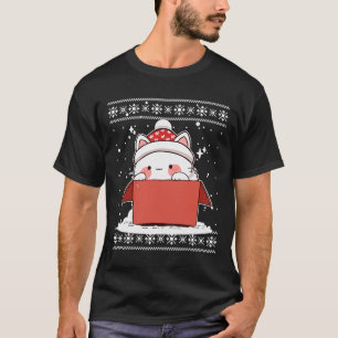 Camiseta Gato Kawaii Em Uma Caixa De Natal Ensinando Adoles