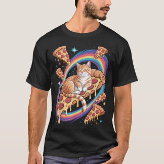 Camiseta Gato Kawaii Espaço Planetas Pizza Alienígena Gato