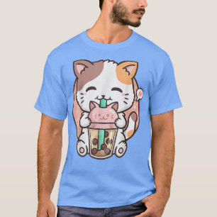 Camiseta Gato Kawaii Gato Bonita Bolha Leite Chá Anime Neko