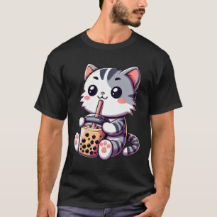 Camiseta Gato Kawaii Gato Bonita Bolha Leite Chá Anime Neko