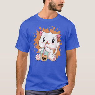 Camiseta Gato Kawaii Gato Bonita Bolha Leite Chá Anime Neko