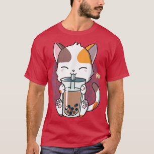 Camiseta Gato Kawaii Gato Bonita Bolha Leite Chá Anime Neko