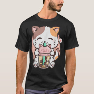 Camiseta Gato Kawaii Gato Bonita Bolha Leite Chá Anime Neko