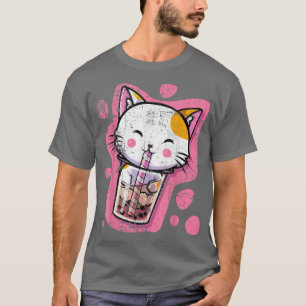 Camiseta Gato Kawaii Gato Borracha Chá Animas Japonesas ou
