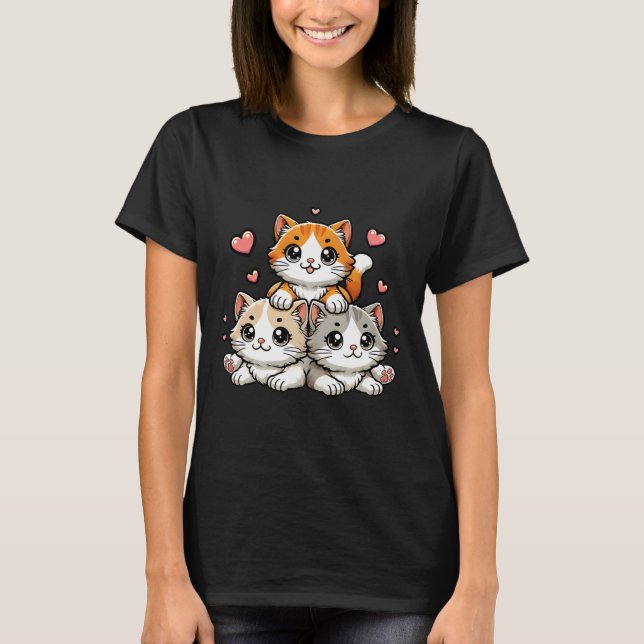 Camiseta Gato Kawaii Gato Neko Engraçado Gatinho Gato Prese (Frente)