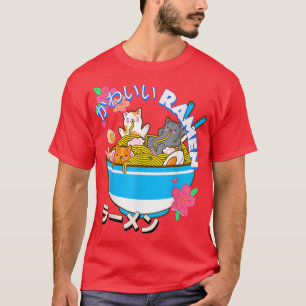 Camiseta Gato Kawaii Japonês Gato Ramen Bowl Neko Noodles 