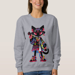 Camiseta Gato Kawaii Místico - Teto Espírito Tribal Colorid