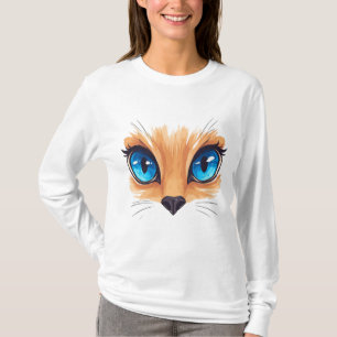 Camiseta Gato Kawaii Olhos Azuis Grandes Ilustração de Anim