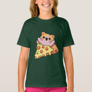 Camiseta Gato Kawaii Personalizado Abraçando Pizza de Peppe