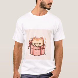 Camiseta Gato Kawaii Sonolento Ruivo em Caixa de Presente R