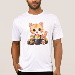 Camiseta Gato Kawaii Sushi - Gatinha de Cartoon Gatinho Rol