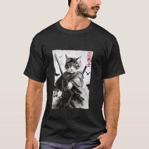 Camiseta Gato Kitano Guerreiro Katana Japonês Vintage Ukiyo