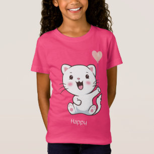 Camiseta Gato Kitty Fofo Feliz & Balão Coração