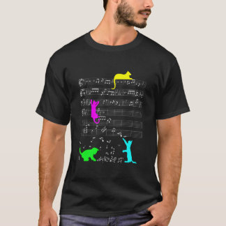 Camiseta Gato Kitty Notas Musicais Coloridas Clave de Músic