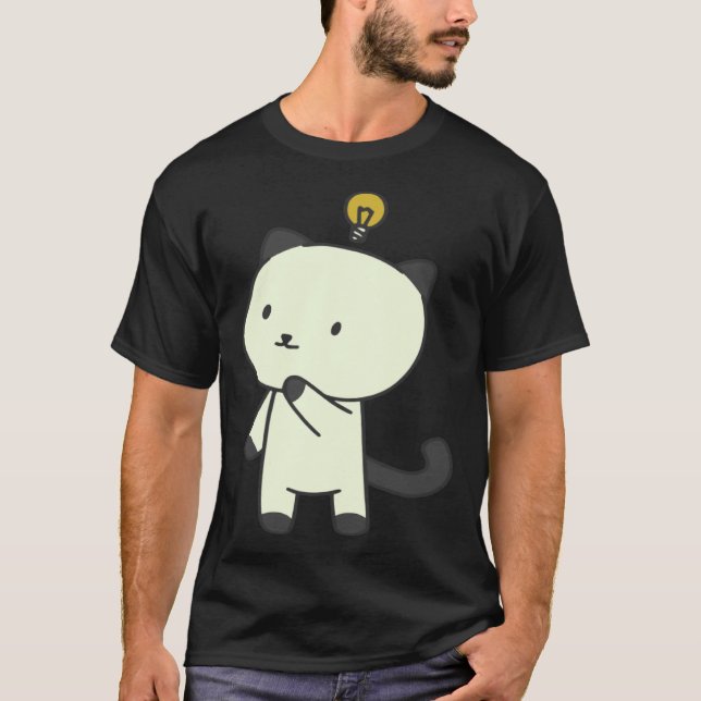 Camiseta gato lâmpada pensando (Frente)