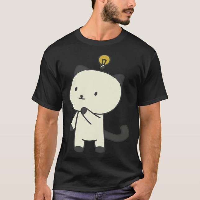 Camiseta gato lâmpada pensando (Frente)