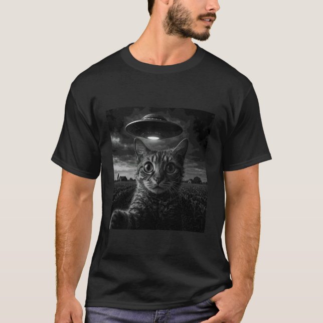 Camiseta Gato LaPerm Selfie com OVNI (Frente)