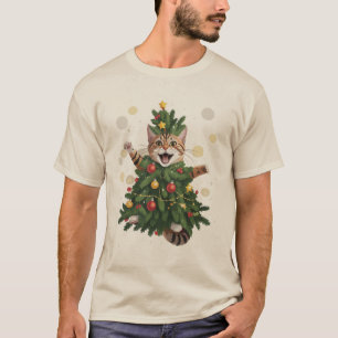 Camiseta Gato Laranja Açafrão Árvore de Natal Natal Fofo
