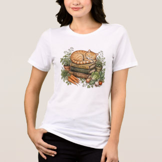 Camiseta Gato Laranja Aconchegante Dormindo sobre Livros