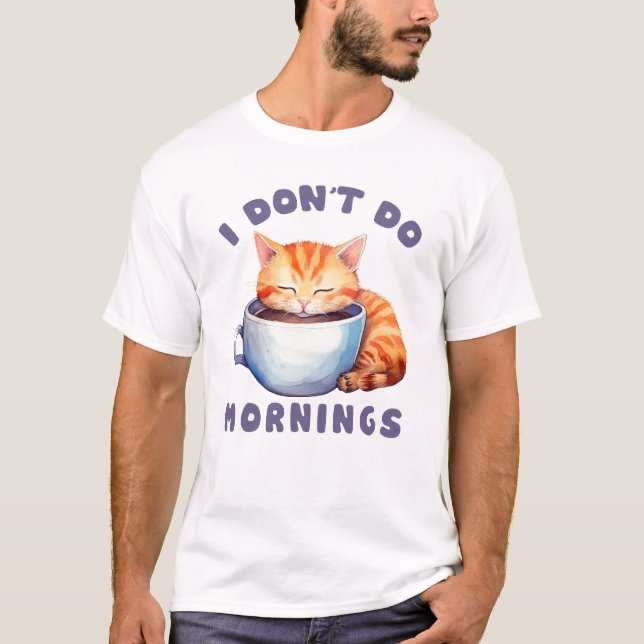 Camiseta Gato Laranja Bonito - Eu não faço manhãs (Frente)